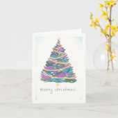 Carte Aquarelle Arbre de Noël - Garland d'or (Fleur jaune)