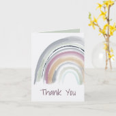 Carte Aquarelle arc-en-ciel en vert, rose, corail Merci (Fleur jaune)