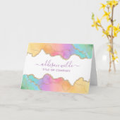 Carte Aquarelle Arc-En-Ciel Et Or Merci Client (Fleur jaune)