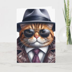 Carte Aquarelle Art Cat Costume Cravate Veste Casquette 