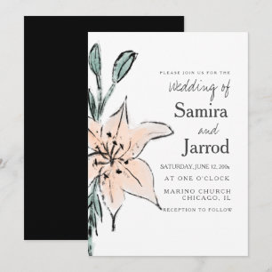 Carte Aquarelle Art Linéaire Fleurs Lys Mariage Encre