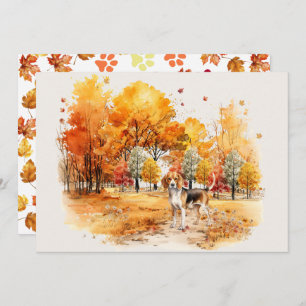 Carte Aquarelle Automne Chien Design - Beagle