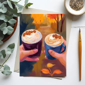 Carte aquarelle automne feuillage rendez-vous café