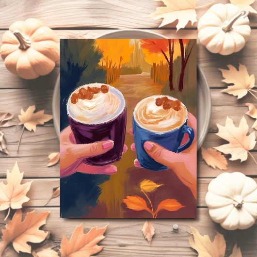 Carte aquarelle automne feuillage rendez-vous café