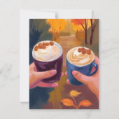 Carte aquarelle automne feuillage rendez-vous café (Devant)