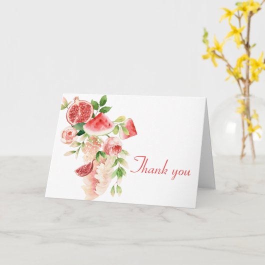 Carte Aquarelle avec Fleurs et Fruits Roses (Fleur jaune)