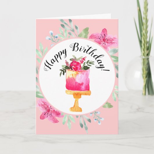 Carte Aquarelle Azalea Floral Anniversaire (Devant)