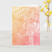 Carte Aquarelle Aztec Elephant Outline rose orange (Fleur jaune)
