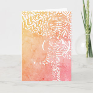 Carte Aquarelle Aztec Elephant Outline rose orange