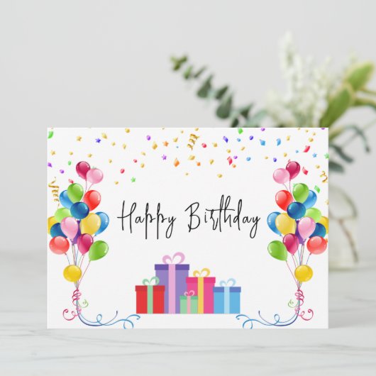 Carte Aquarelle Ballons Simple Script Joyeux Anniversair (Debout devant)