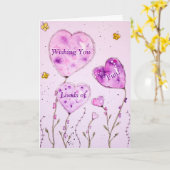 Carte Aquarelle Ballons violets souhaits d'anniversaire (Fleur jaune)
