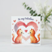 Carte aquarelle "Be My Valentine" Chats orange (Debout devant)