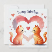 Carte aquarelle "Be My Valentine" Chats oranges (Devant)