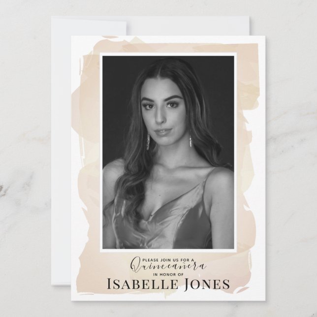 Carte Aquarelle beige Photo Quinceañera (Devant)