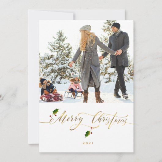 Carte Aquarelle Berries Photo Joyeux Noël (Devant)