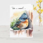 Carte Aquarelle Bird Penser De Vous (Fleur jaune)
