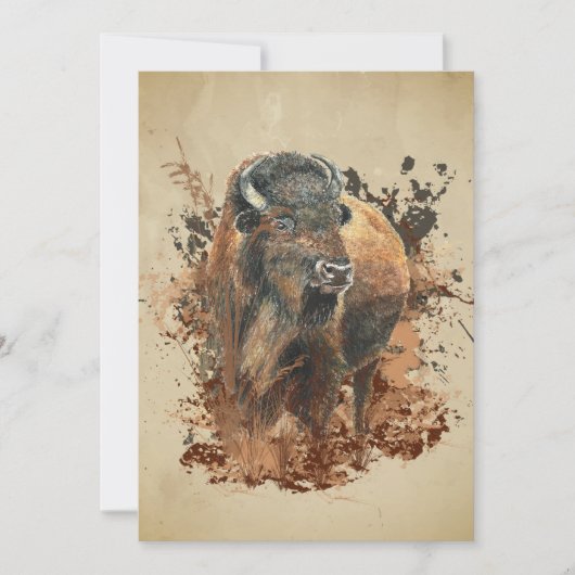 Carte Aquarelle Bison Buffalo Animal Faune Nature  (Devant)