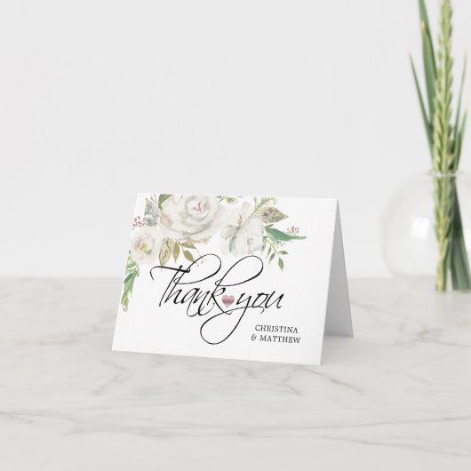 Carte Aquarelle Blanc Antique MERCI Vintage Mariage (Devant)