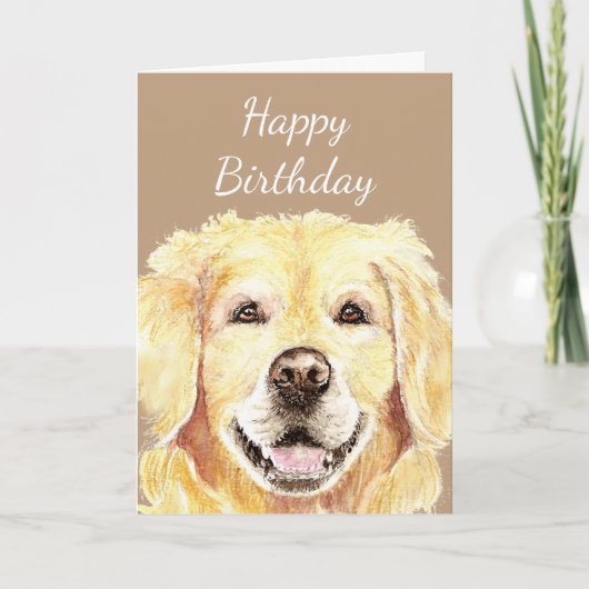 Carte Aquarelle blanche Anniversaire Golden Retriever Ch (Devant)