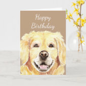 Carte Aquarelle blanche Anniversaire Golden Retriever Ch (Fleur jaune)