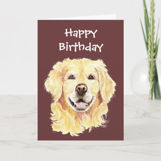 Carte Aquarelle blanche Anniversaire Golden Retriever Ch (Devant)