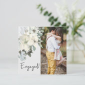 Carte Aquarelle blanche ivoire Floral Ajouter Fiançaille (Debout devant)
