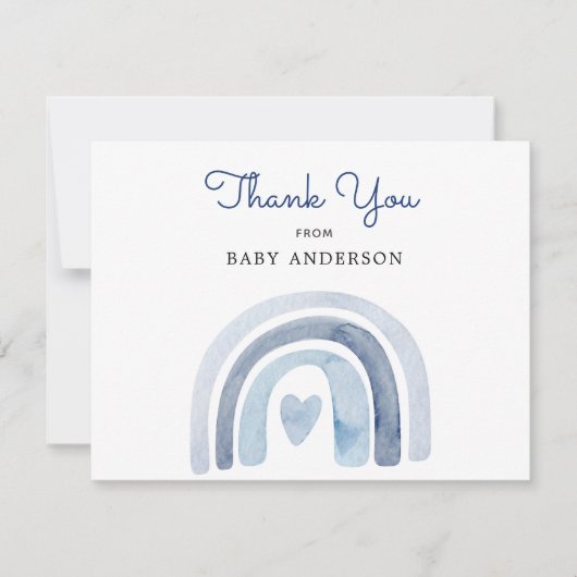 Carte Aquarelle bleu Baby shower arc-en-ciel Merci (Devant)