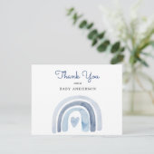 Carte Aquarelle bleu Baby shower arc-en-ciel Merci (Debout devant)