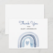 Carte Aquarelle bleu Baby shower arc-en-ciel Merci (Devant / Derrière)