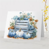 Carte Aquarelle Bleu Citrouilles & Fleurs (Fleur jaune)