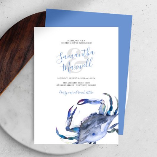 Carte Aquarelle Bleu Crabe Côtier Couples Douche
