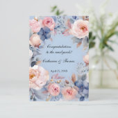 Carte Aquarelle bleu doux Mariage floral Félicitations (Debout devant)