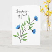 Carte Aquarelle Bleu Floral Penser de vous (Fleur jaune)