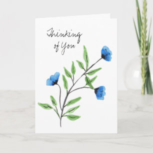 Carte Aquarelle Bleu Floral Penser de vous