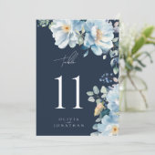 Carte Aquarelle Bleu Hiver Floral Mariage Numéro de tabl (Debout devant)
