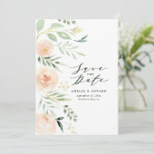 Carte Aquarelle bleu pêche floral & feuillage Mariage (Debout devant)