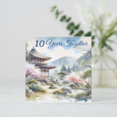 Carte Aquarelle bleu rose cerise en fleur du Japon class (Debout devant)