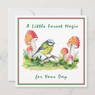 Carte Aquarelle bleu Tit et vol Agaric