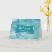Carte Aquarelle bleu turquoise Bienvenue à l'équipe (Fleur jaune)