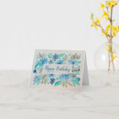 Carte Aquarelle bleu vert turquoise - blanc (Fleur jaune)