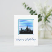 Carte Aquarelle Bleu Violet Ciel & Arbres Silhouette (Debout devant)