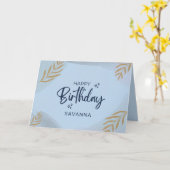 Carte Aquarelle Bleue Chic Joyeux Anniversaire Nom perso (Fleur jaune)