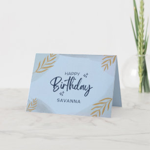 Carte Aquarelle Bleue Chic Joyeux Anniversaire Nom perso