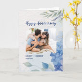 Carte Aquarelle Bleue Joyeux Anniversaire Personnalisé (Fleur jaune)