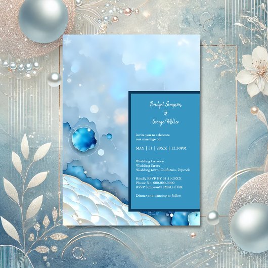 Carte Aquarelle bleue luxueuse Abstraite Pearlescent