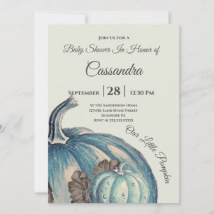 Carte Aquarelle bleue Notre petit Baby shower Citrouille