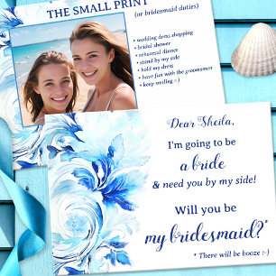 Carte Aquarelle bleue Plage Florale Vagues Bridesmaid