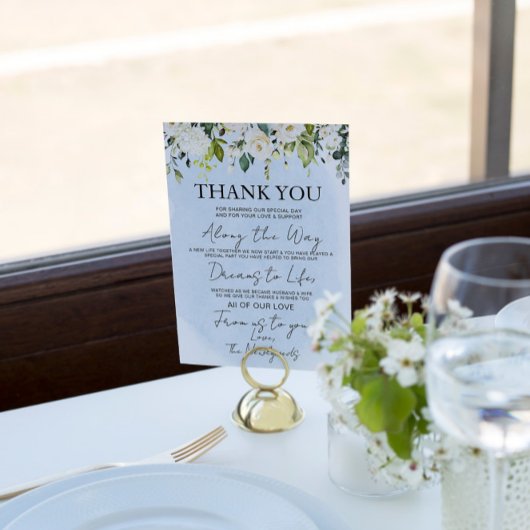 Carte Aquarelle bleue Rose blanche Mariage Merci