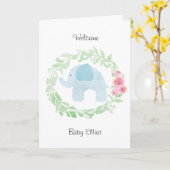 Carte Aquarelle Blue Elephant Welcome Baby (Fleur jaune)