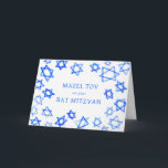 Carte Aquarelle Blue Stars MAZEL TOV Bat mitzvah<br><div class="desc">Une carte TOV MAZEL pour un bat mitzvah, un bar mitzvah ou toute autre célébration juive ! L'aquarelle faite main pour vous sur l'avant et vierge à l'intérieur! ENTIÈREMENT PERSONNALISABLE ! Cliquez sur "Personnaliser" ci-dessus pour modifier le texte. Cliquez sur "modifier à l'aide de l'outil de conception" pour ajuster les...</div>